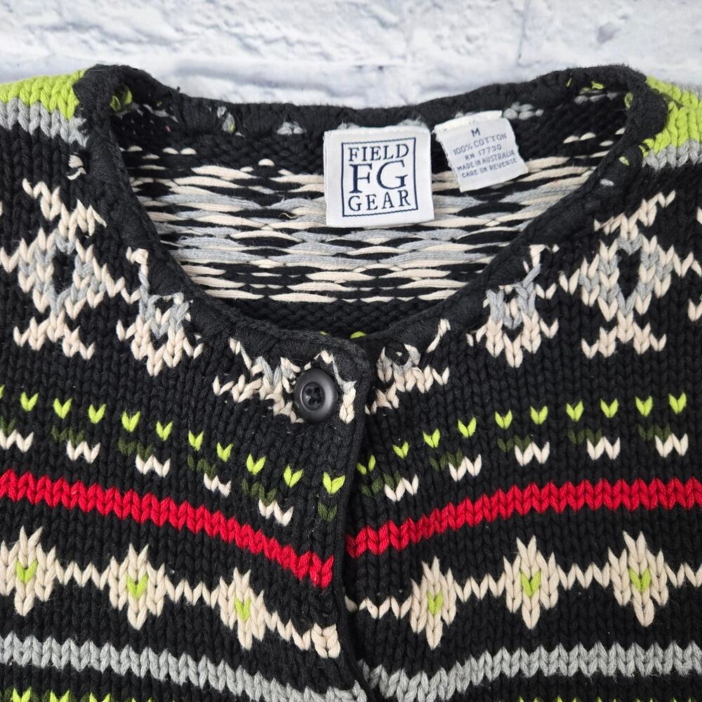 Field Gear Olive Green Multicolor Fair Isle Button Front Cardigan size Medium - Picture 12 of 13